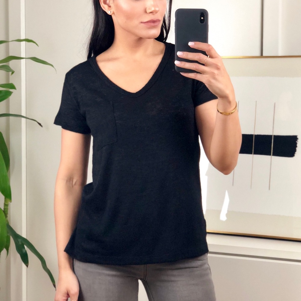 LAST 2️⃣ | MELROSE BLACK V-Neck Slub Tee